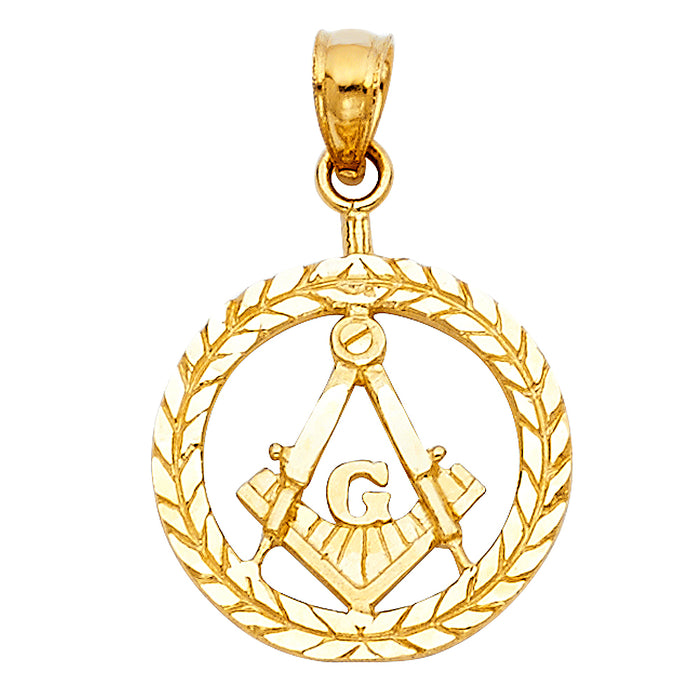 14k Yellow Gold Freemason Masonic Charm Pendant  (16mm x 16mm)