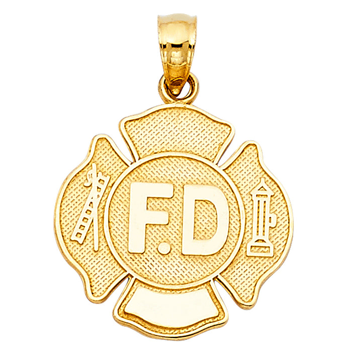 14k Yellow Gold Fire Department Charm Pendant  (17mm x 17mm)