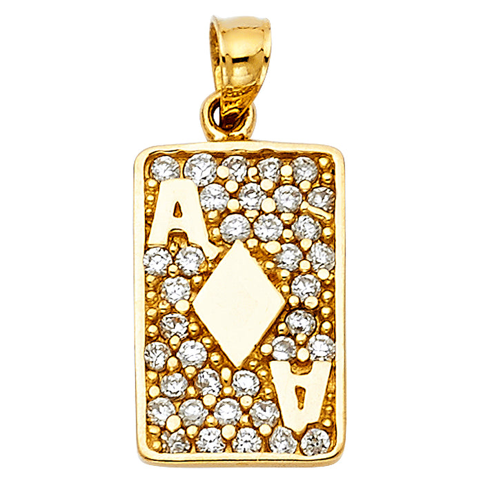14k Yellow Gold with White CZ Accented Diamond A Card Charm Pendant  (17mm x 11mm)