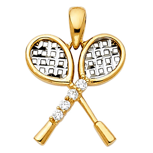 14K Two-tone Gold Small/Mini Tennis Racket Charm Pendant  (15mm x 14mm)