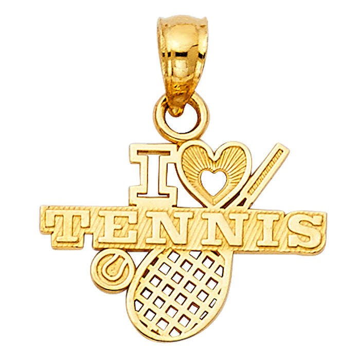 14k Yellow Gold Small/Mini I Love Tennis Charm Pendant  (12mm x 17mm)