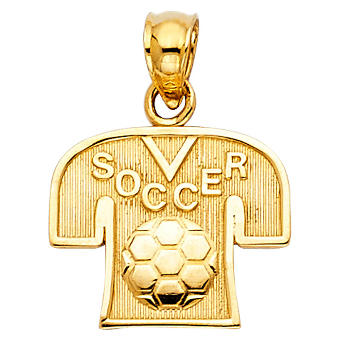 14k Yellow Gold Small/Mini Soccer Jersey Charm Pendant  (12mm x 14mm)
