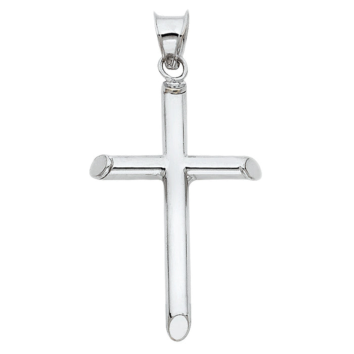 14k White Gold Small/Mini Religious Hollow Round Tubular Cross (15 X 35mm)