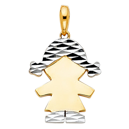 14K Two-tone Gold Girl Charm Pendant  (16mm x 12mm)