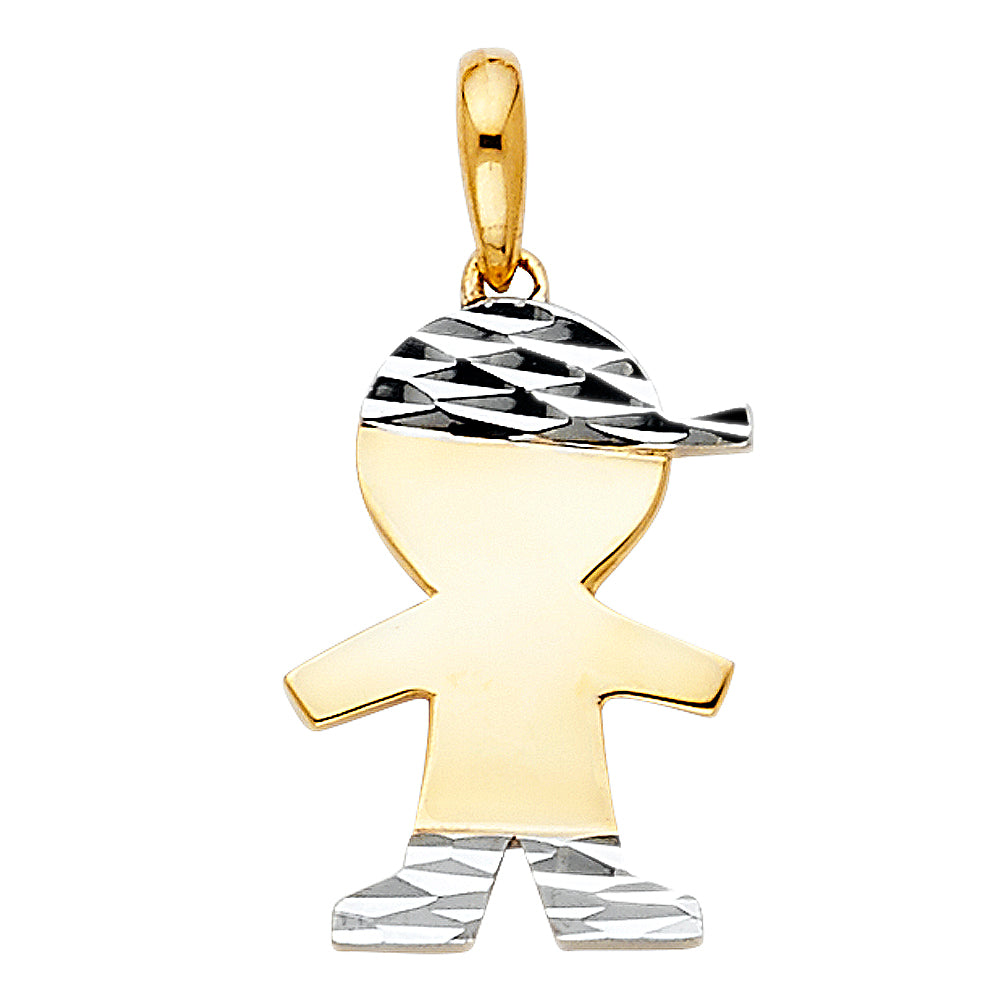 14K Two-tone Gold Small/Mini Boy Charm Pendant  (16mm x 12mm)