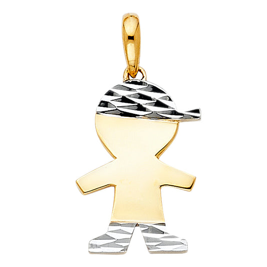 14K Two-tone Gold Small/Mini Boy Charm Pendant  (16mm x 12mm)