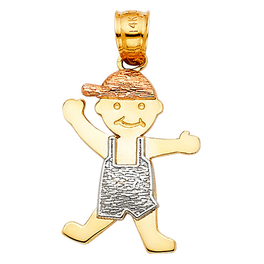 14K Tri-Color Gold Boy Charm Pendant  (20mm x 15mm)
