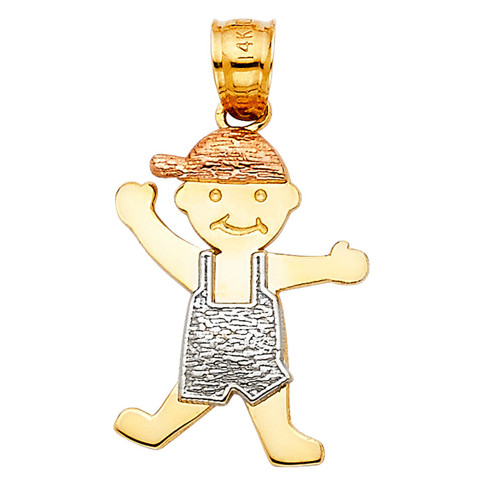 14K Tri-Color Gold Boy Charm Pendant  (20mm x 15mm)