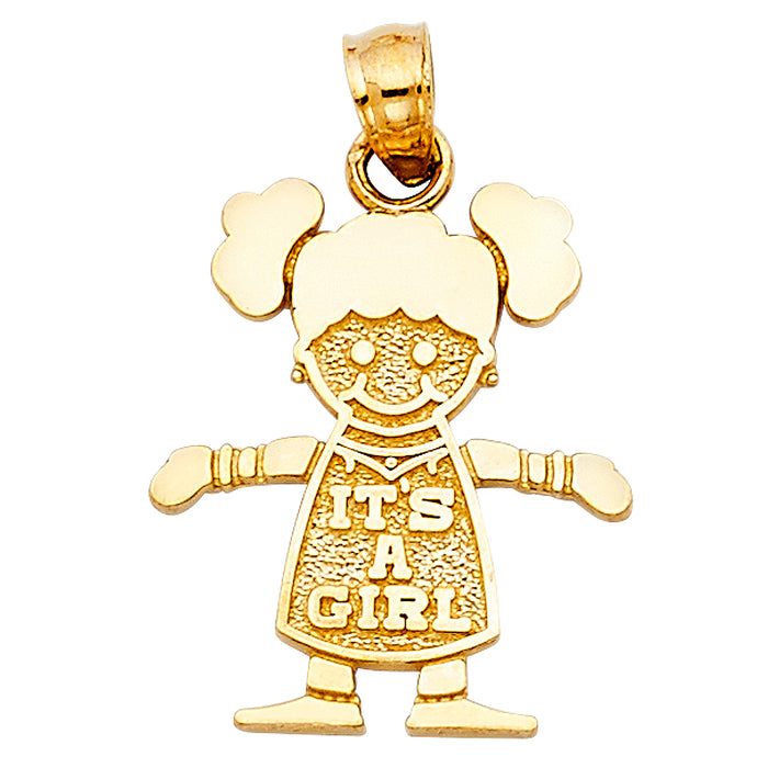 14k Yellow Gold Girl Charm Pendant  (18mm x 16mm)