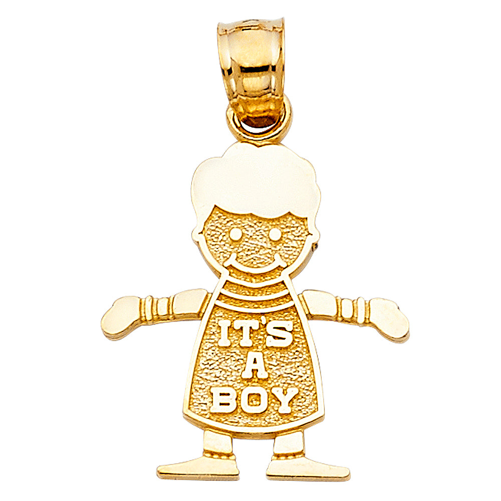 14k Yellow Gold Boy Charm Pendant  (19mm x 16mm)