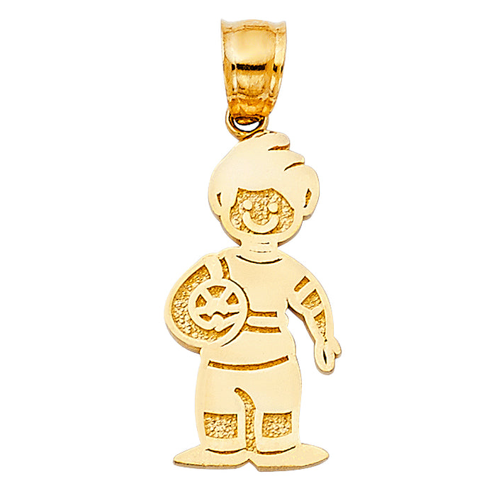 14k Yellow Gold Boy with Ball Charm Pendant  (20mm x 10mm)