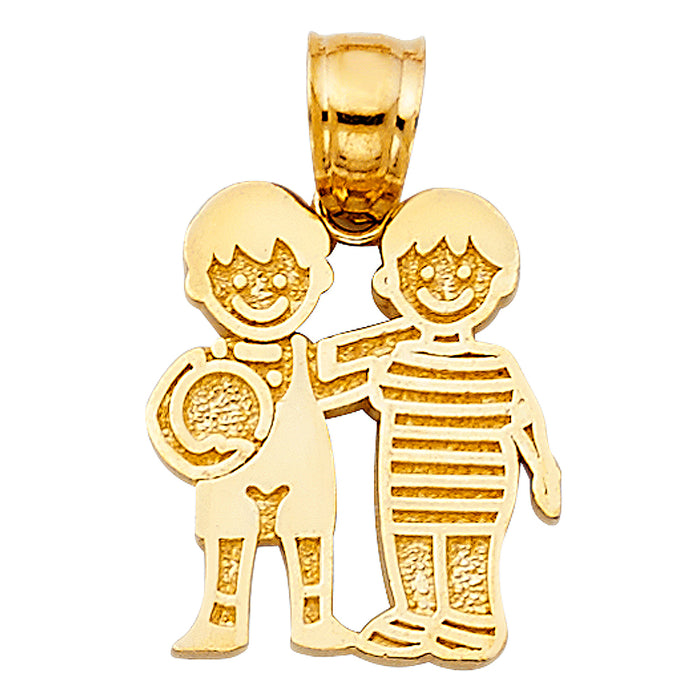 14k Yellow Gold Boys with Ball Charm Pendant  (15mm x 13mm)