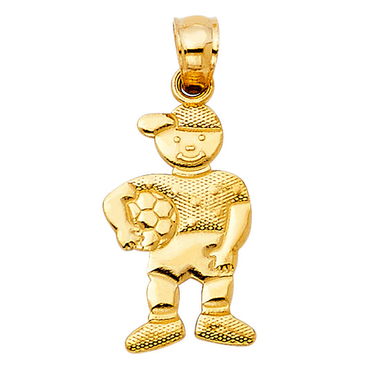 14k Yellow Gold Small/Mini Boy with Ball Charm Pendant  (16mm x 10mm)