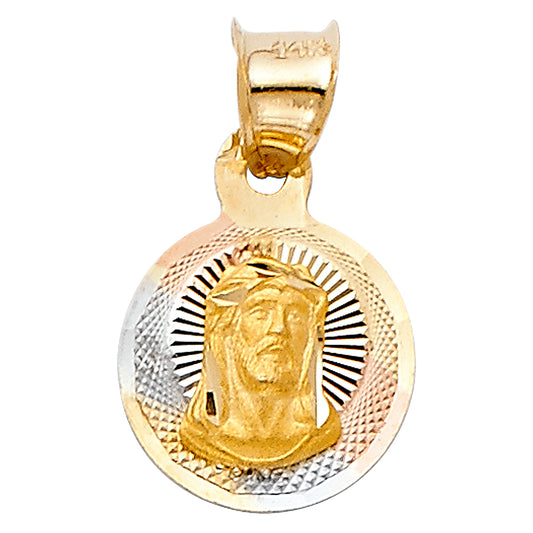14K Tri-Color Gold Small/Mini Jesus Stamp Charm Pendant  (10mm x 10mm)