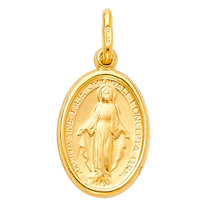 14k Yellow Gold Small/Mini Virgin Mary Medal (16mm x 11mm)