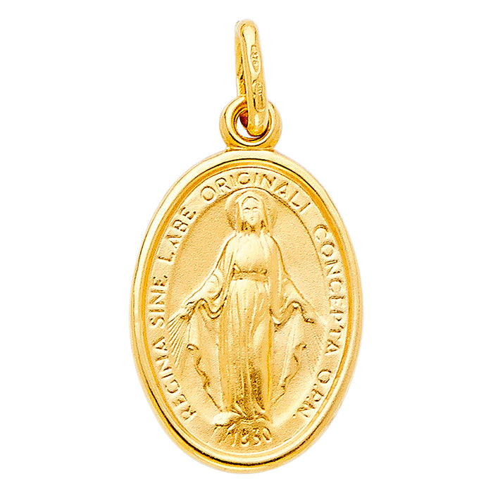 14k Yellow Gold Small/Mini Virgin Mary Medal (18mm x 13mm)