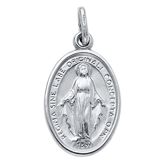 14k White Gold Virgin Mary Medal (18mm x 13mm)