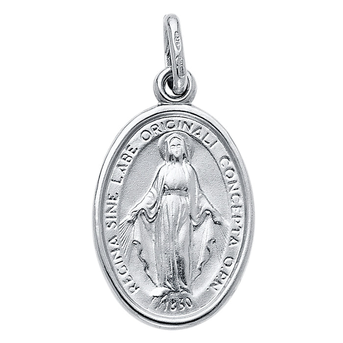 14k White Gold Virgin Mary Medal (18mm x 13mm)