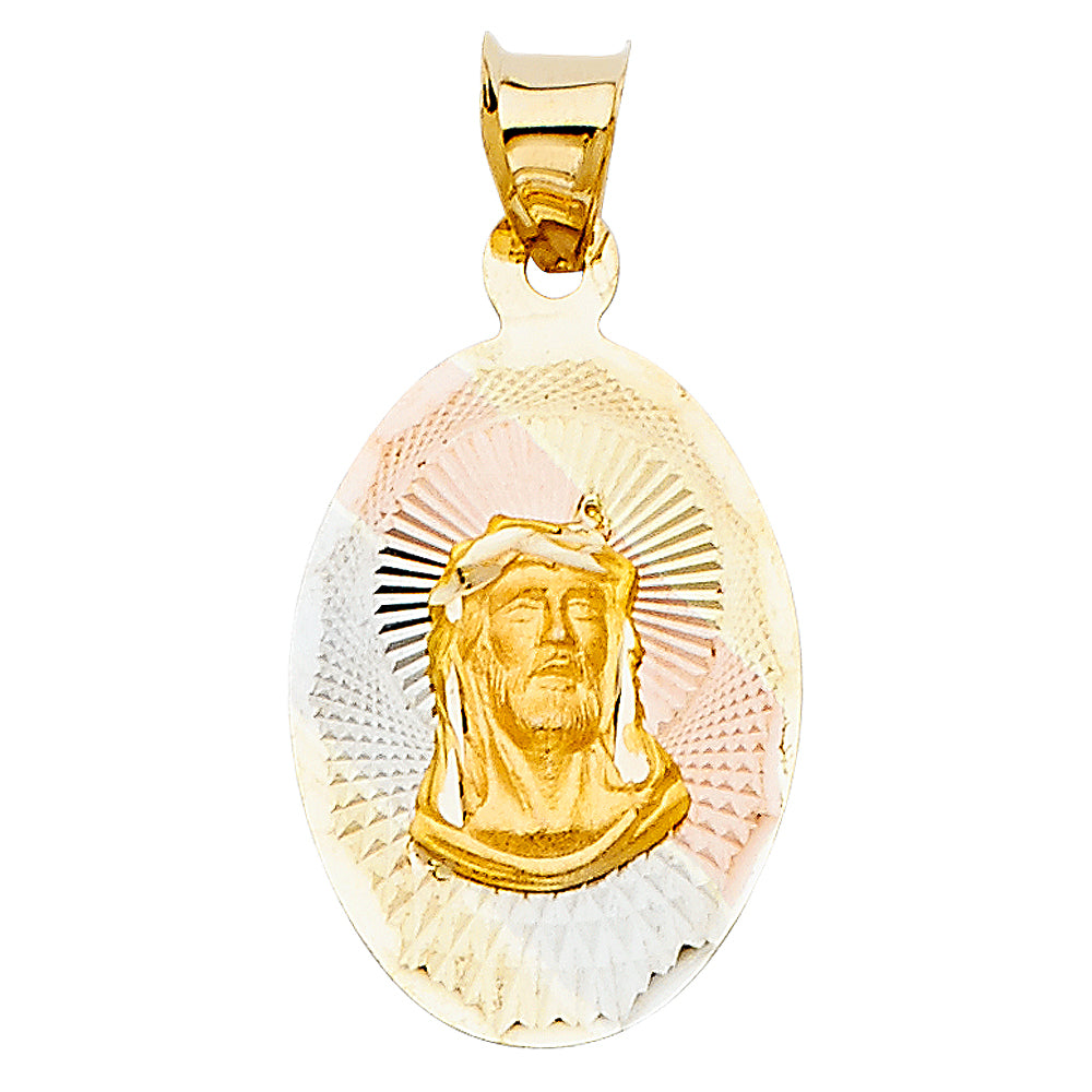 14K Tri-Color Gold Jesus Stamp Charm Pendant  (18mm x 13mm)