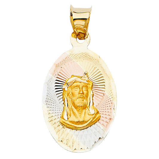 14K Tri-Color Gold Jesus Stamp Charm Pendant  (18mm x 13mm)
