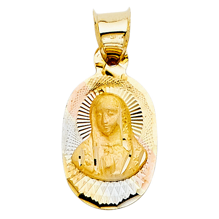 14K Tri-Color Gold Small/Mini Guadalupe Stamp Charm Pendant  (13mm x 10mm)