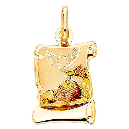 14k Yellow Gold Small/Mini Baptism Picture Charm Pendant  (20mm x 15mm)
