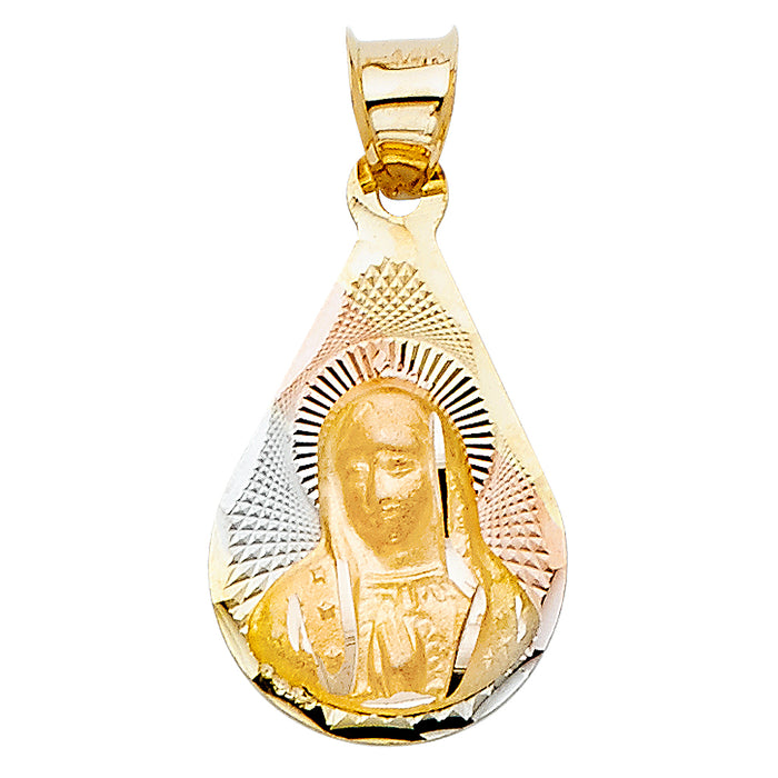 14K Tri-Color Gold Guadalupe Stamp Charm Pendant  (18mm x 12mm)