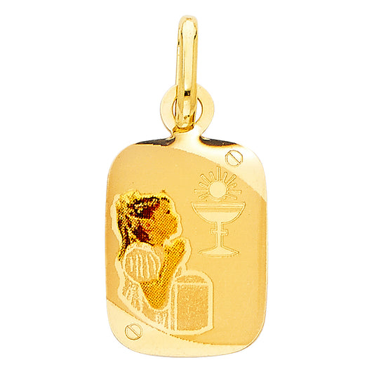 14k Yellow Gold Small/Mini First Communion Picture Pendant Girl (20mm x 12mm)