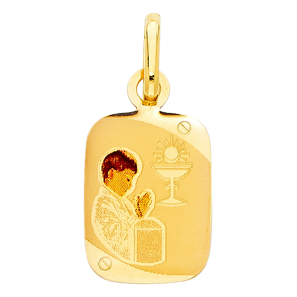 14k Yellow Gold Small/Mini First Communion Picture Pendant Boy (20mm x 12mm)
