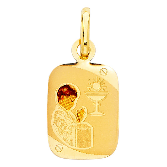 14k Yellow Gold Small/Mini First Communion Picture Pendant Boy (20mm x 12mm)