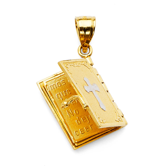 14K Two-tone Gold Religious Bible Book In Spanish (25mm x 14mm)