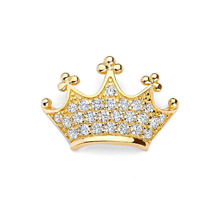 14k Yellow Gold Crown Charm Pendant, with Paved White CZ Accents (20mm x 20mm)