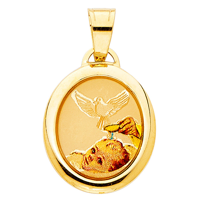 14k Yellow Gold Small/Mini Baptism Picture Charm Pendant  (19mm x 15mm)