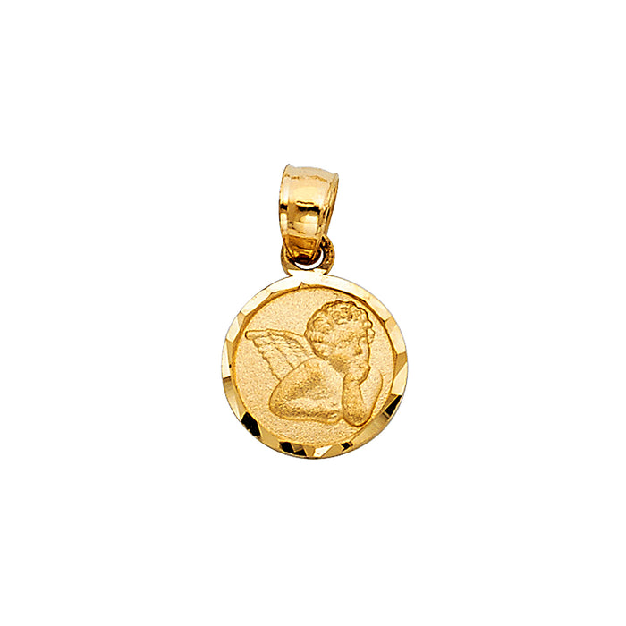 14k Yellow Gold Small/Mini Angel Charm Pendant Small (10mm Dia)