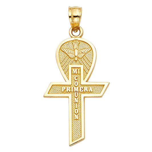 14k Yellow Gold Religious Communion Cross Charm Pendant Big (25mm x 15mm)
