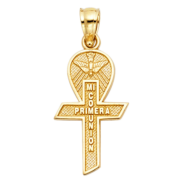 14k Yellow Gold Small/Mini Religious Communion Cross Pendant Small (20mm x 12mm)