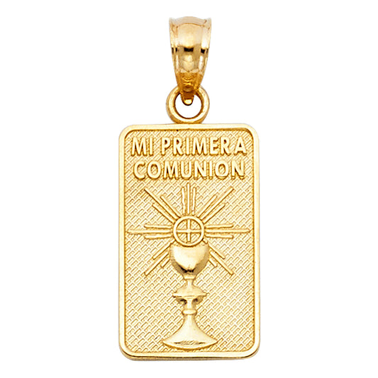 14k Yellow Gold Small/Mini Mi Primera Communion Charm Pendant  (16mm x 10mm)