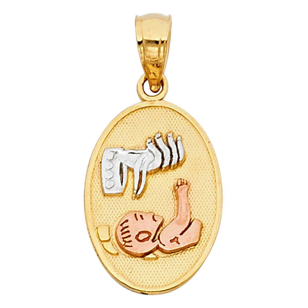 14K Tri-Color Gold Small/Mini Baptism Charm Pendant Oval Small (12mm x 10mm)