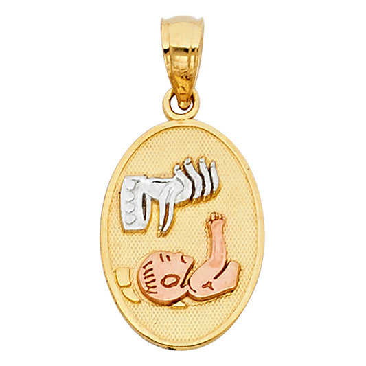 14K Tri-Color Gold Small/Mini Baptism Charm Pendant Oval Small (12mm x 10mm)