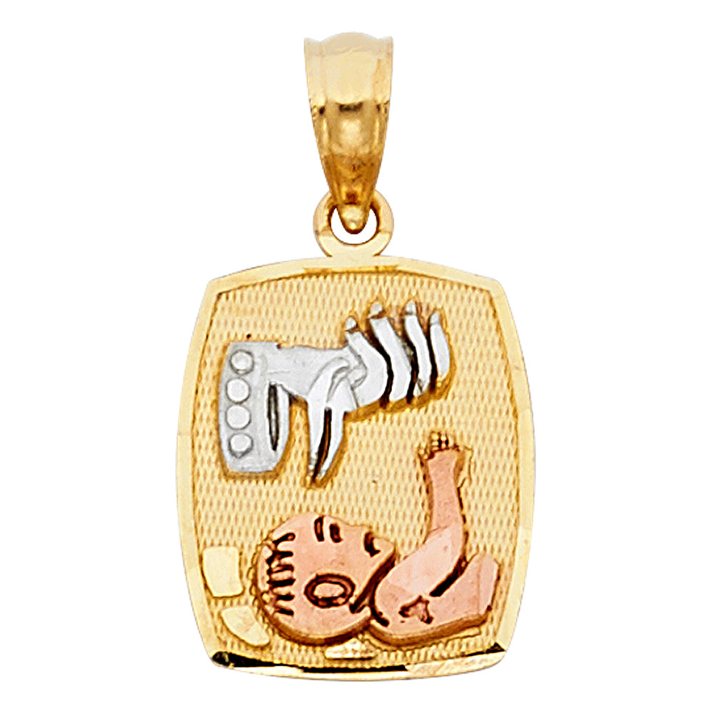 14K Tri-Color Gold Small/Mini Baptism Charm Pendant Squared Big (15mm x 10mm)