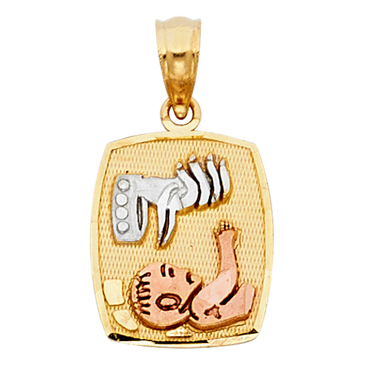 14K Tri-Color Gold Small/Mini Baptism Charm Pendant Squared Big (15mm x 10mm)