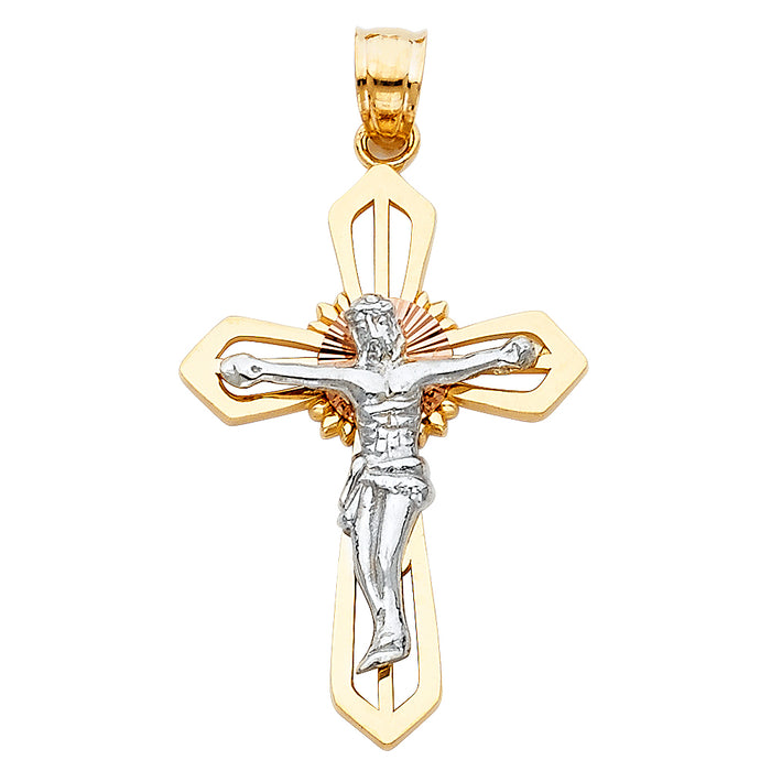 14K Tri-color Gold Religious Crucifix Cross (20 X 35mm)