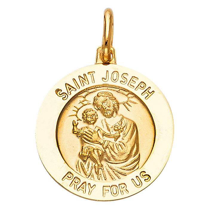 14k Yellow Gold Religious Saint Joseph Pray For Us Round Medal, 20mm (21mm x 20mm)