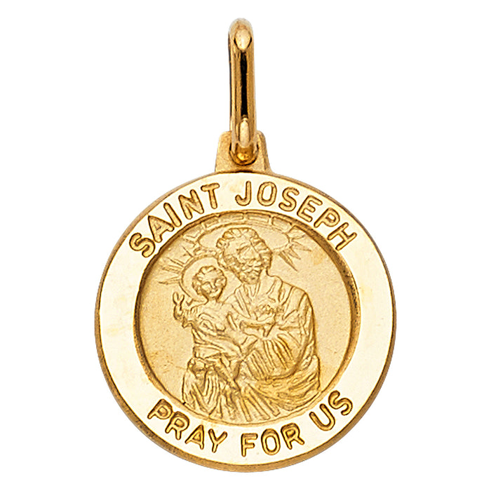 14k Yellow Gold Religious Saint Joseph Pray For Us Round Medal, 15mm (16mm x 15mm)
