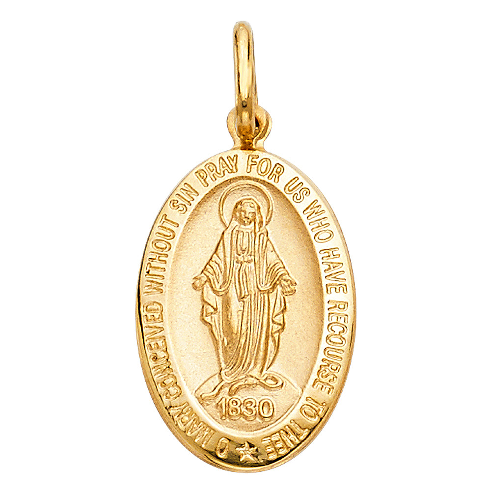 14k Yellow Gold Virgin Mary Miraculous Medal Pendant (28mm High)