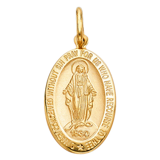 14k Yellow Gold Virgin Mary Miraculous Medal Pendant (28mm High)
