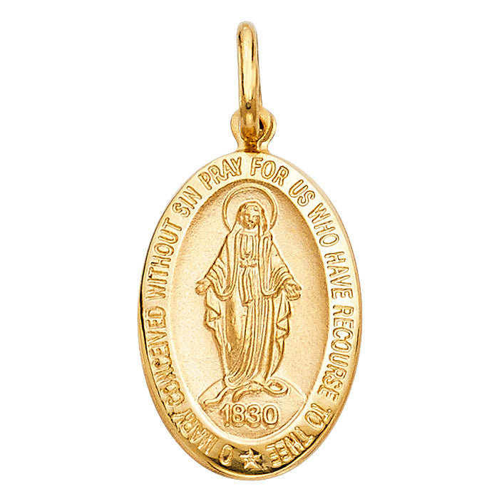 14k Yellow Gold Virgin Mary Miraculous Medal Pendant (28mm High)