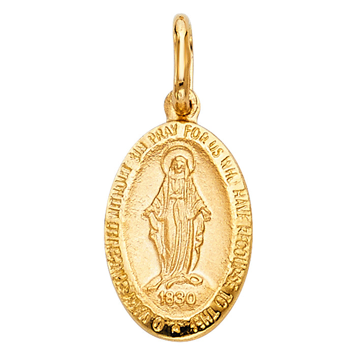 14k Yellow Gold Virgin Mary Miraculous Medal Pendant (25mm High)