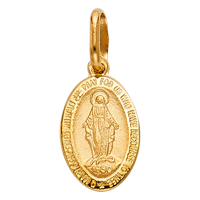 14k Yellow Gold Virgin Mary Miraculous Medal Pendant (21mm High)