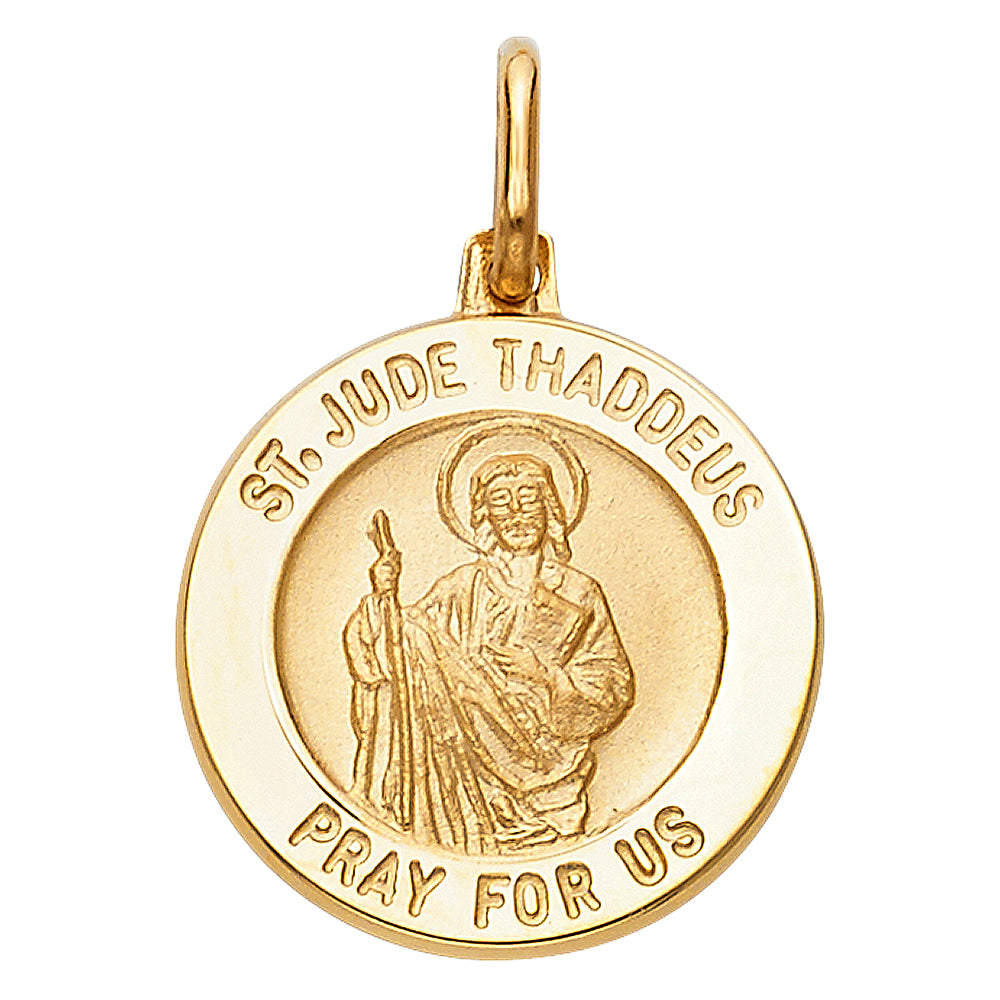 14k Yellow Gold Religious Saint Jude Thaddeus Pray For Us Round Medal (18mm)